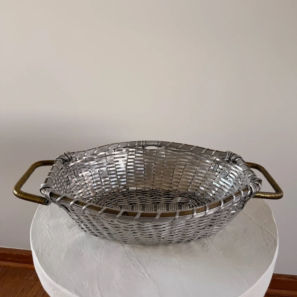MID-CENTURY‎ MODERN VINTAGE WRAPPED ALUMINUM/BRASS WOVEN METAL DECORATIVE BOWL